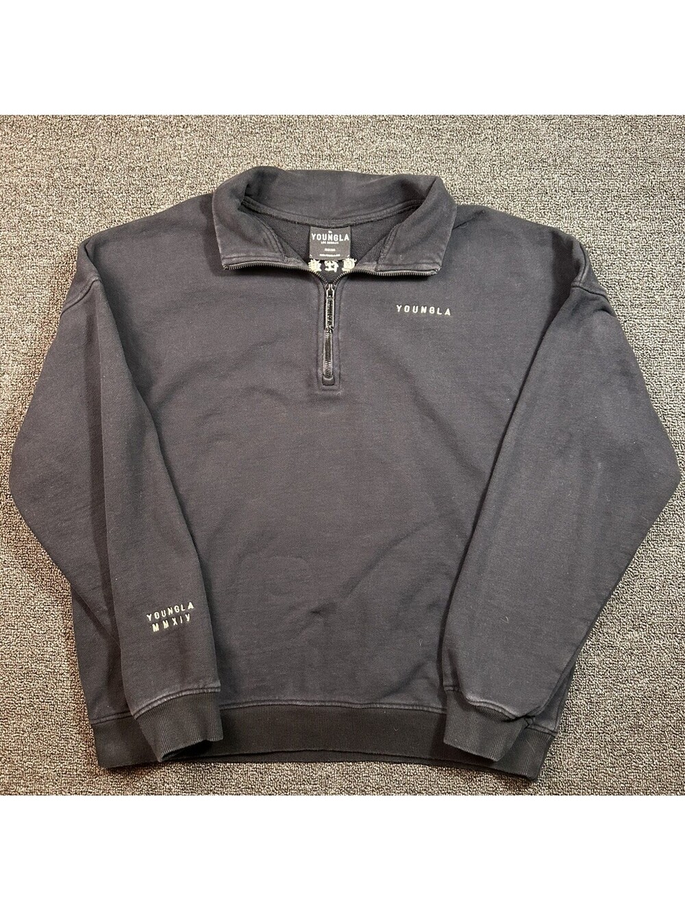 YoungLA Sweatshirt Sz M Black 1/4 Zip Cotton Pullover